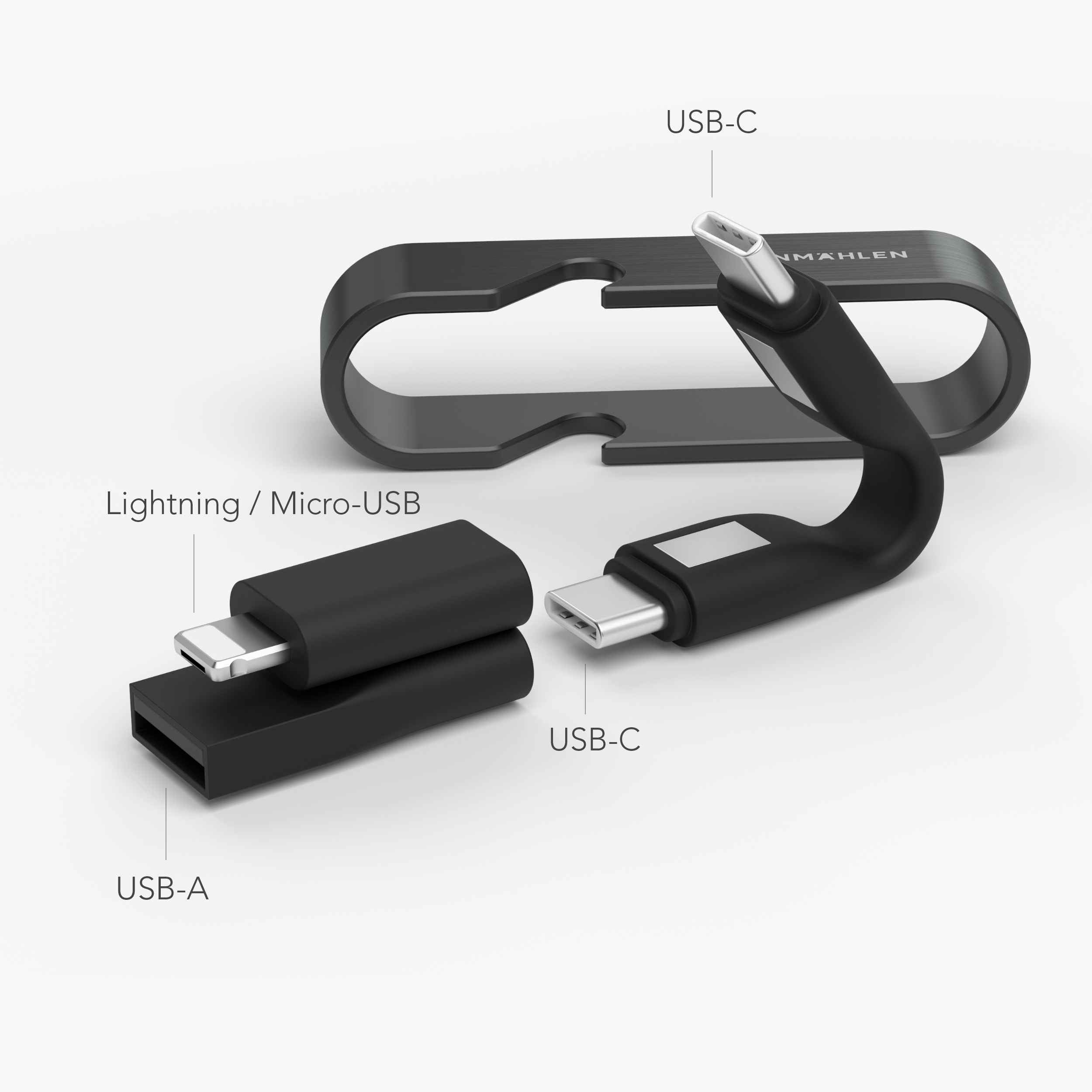 High Six – kompaktes 6in1 Ladekabel mit Edelstahlgehäuse und integriertem Flaschenöffner