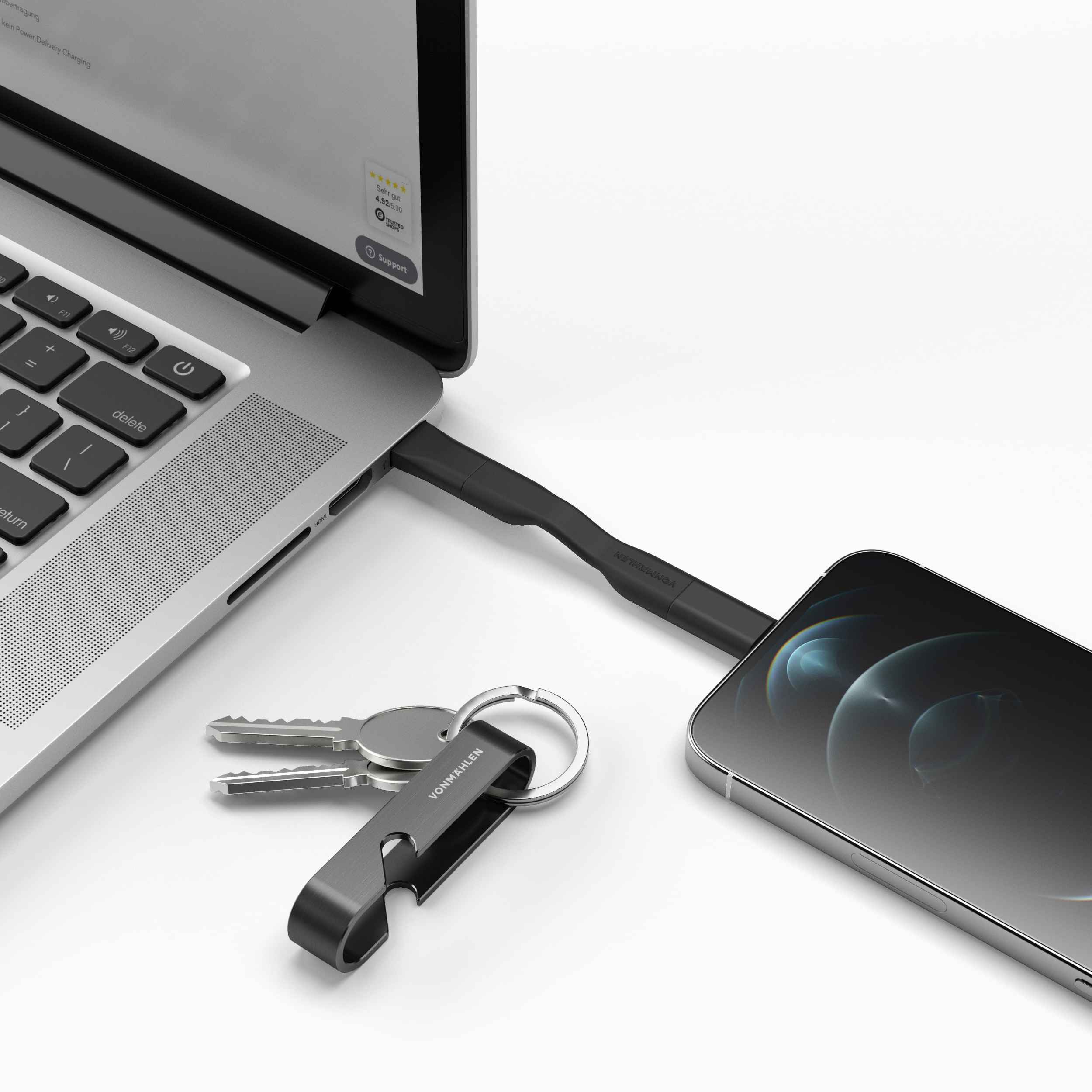 High Six – kompaktes 6in1 Ladekabel mit Edelstahlgehäuse und integriertem Flaschenöffner