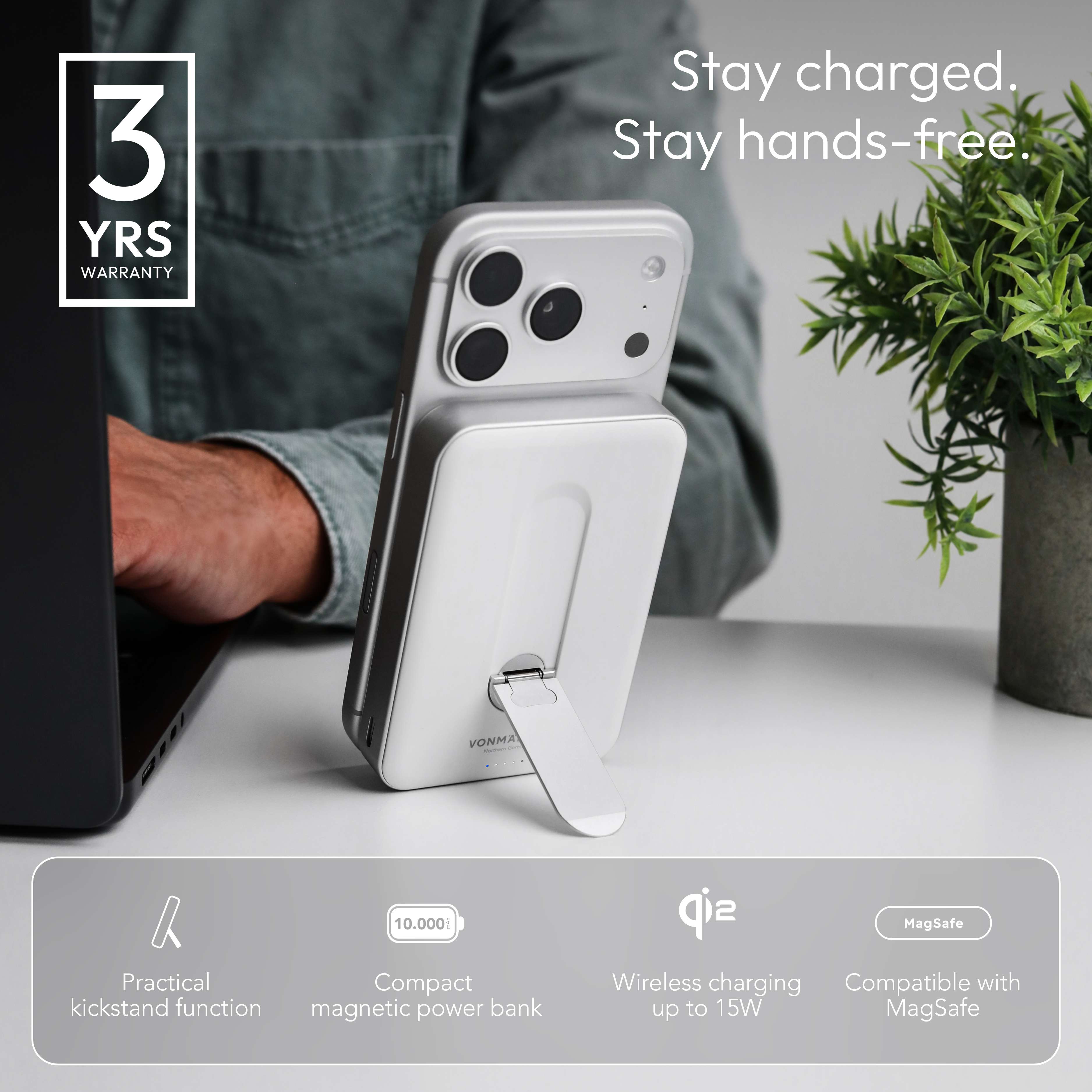 MagSafe Powerbank Evergreen Mag 10000 mit Kickstand für iPhone