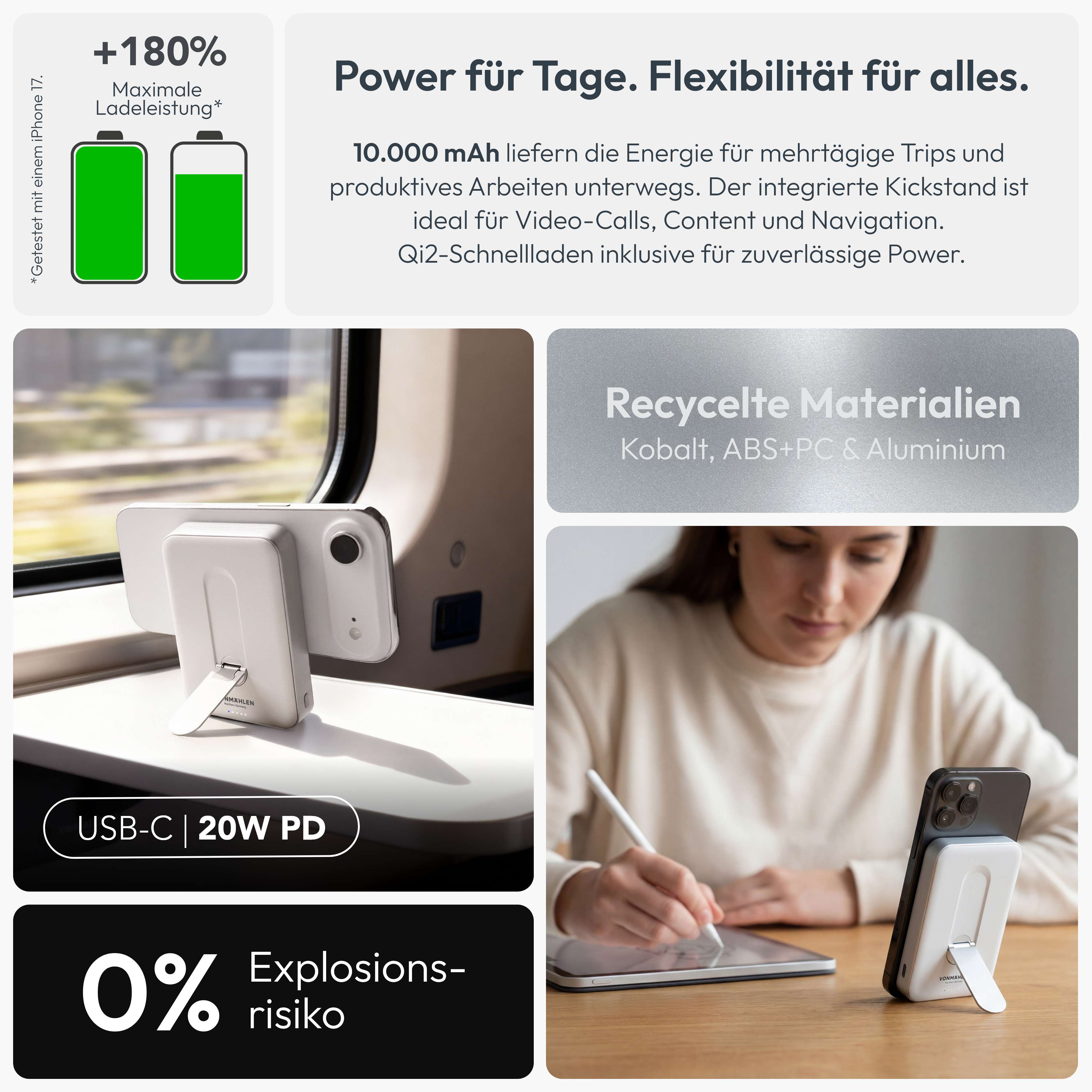 MagSafe Powerbank Evergreen Mag 10000 mit Kickstand für iPhone