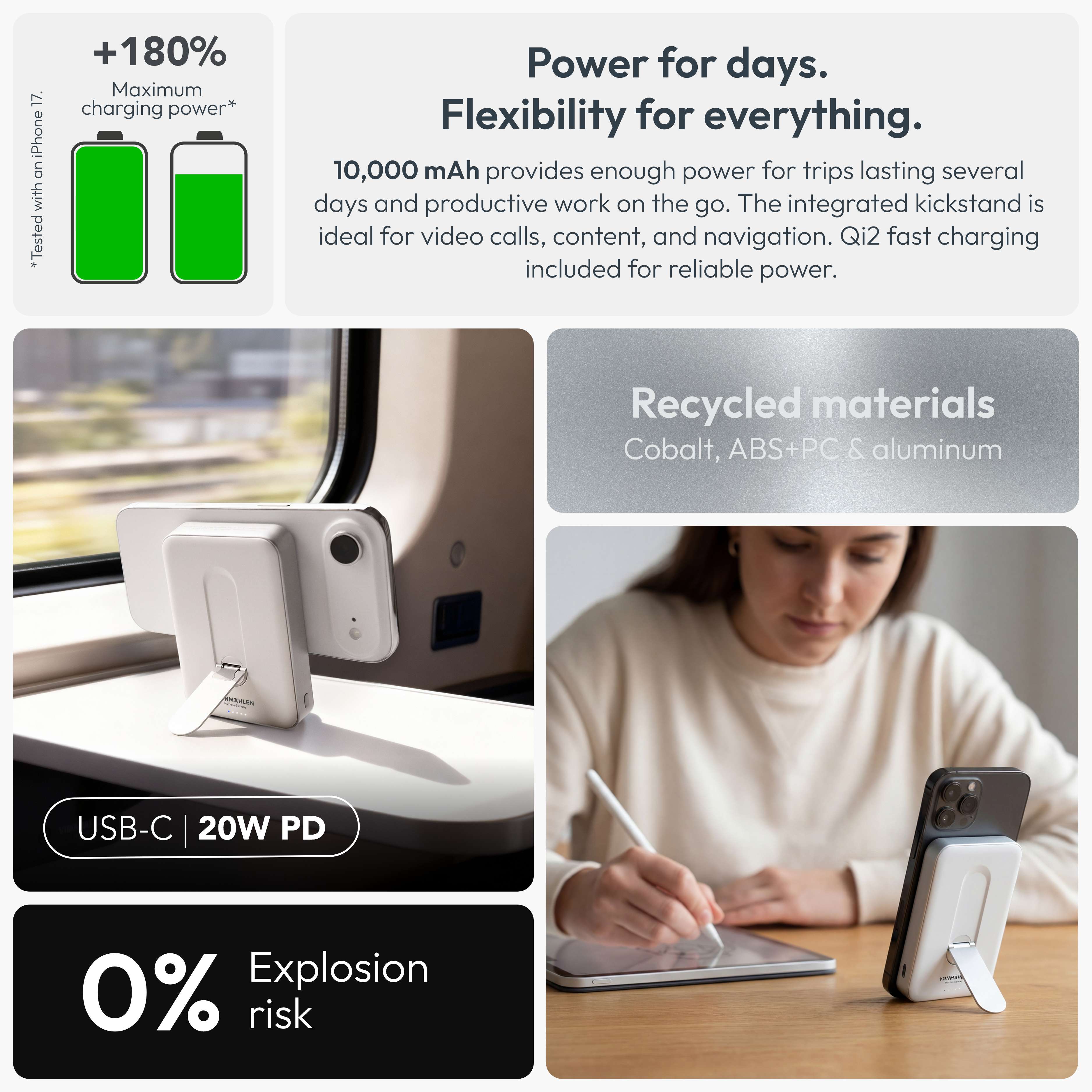 MagSafe Powerbank Evergreen Mag 10000 mit Kickstand für iPhone