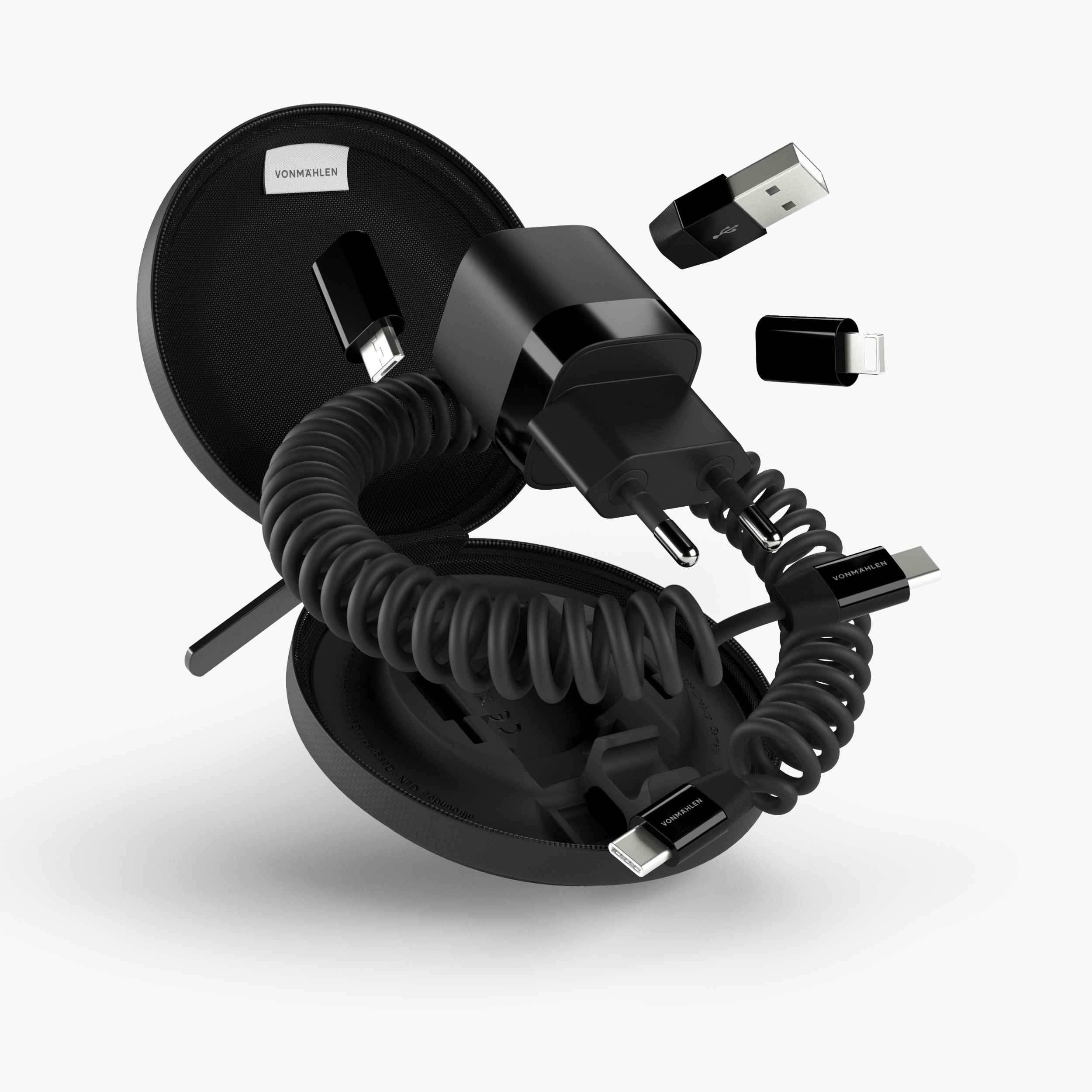 allroundo® GaN – 30 W Schnellladegerät mit integriertem All-in-One Kabel im Travel Case