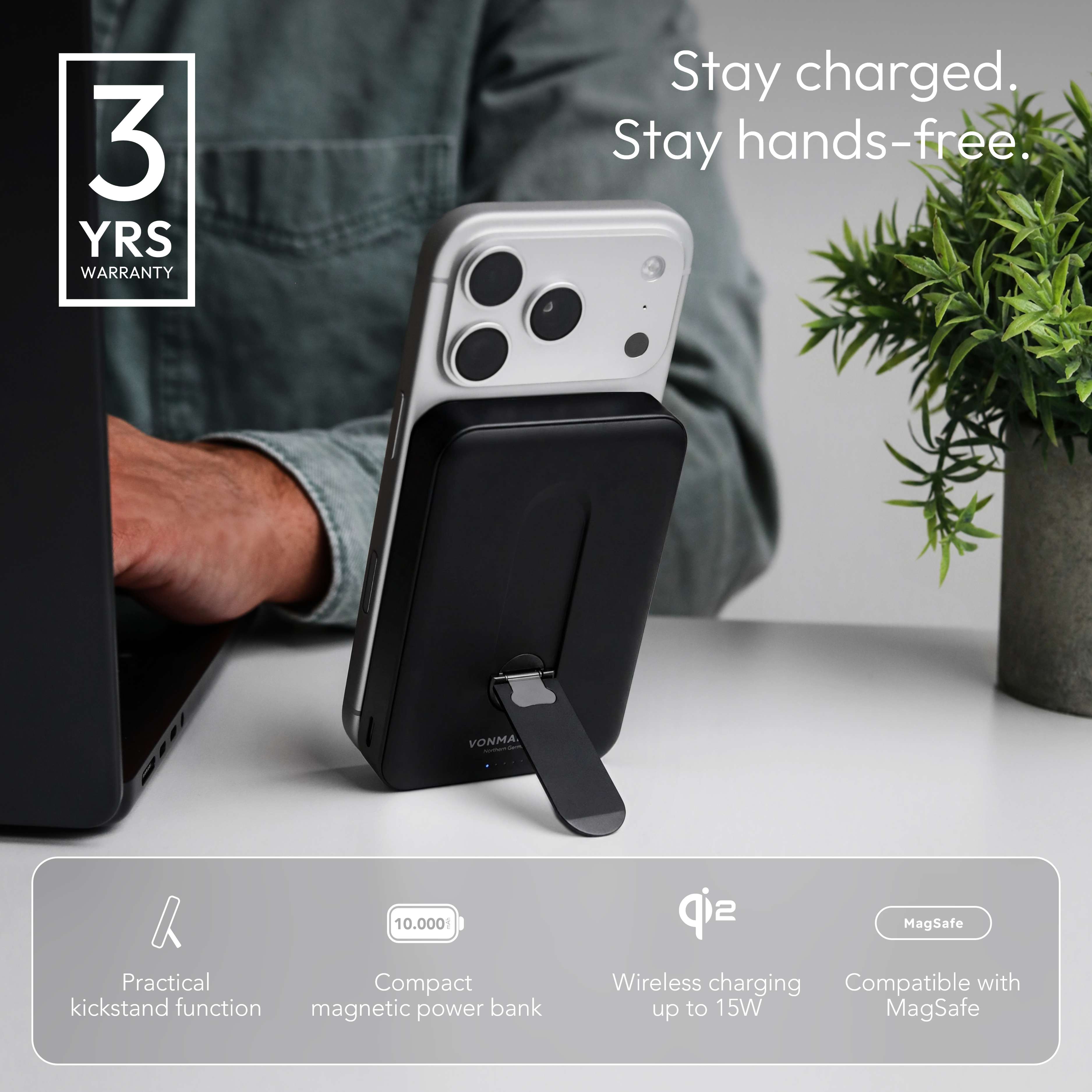 MagSafe Powerbank Evergreen Mag 10000 mit Kickstand für iPhone
