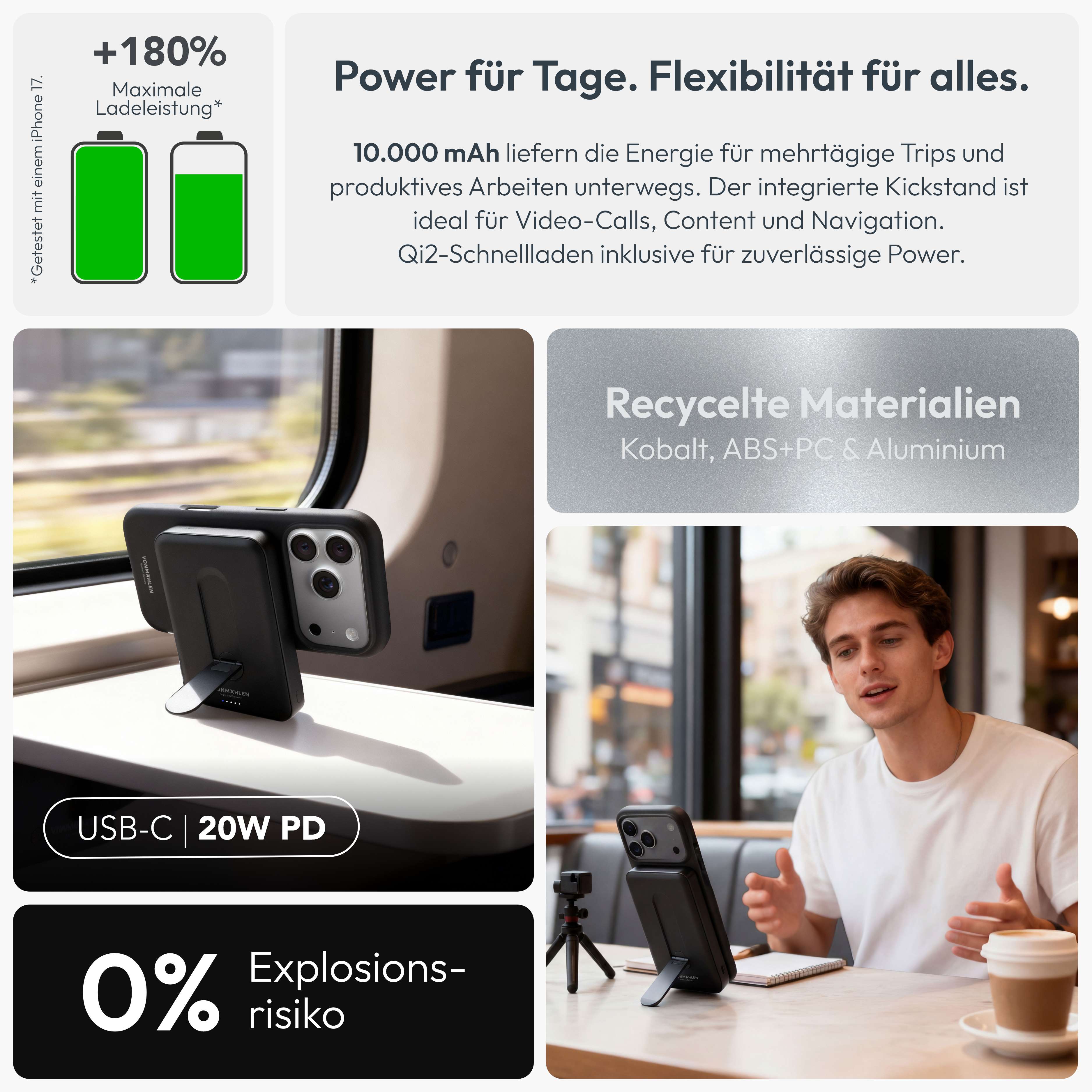 MagSafe Powerbank Evergreen Mag 10000 mit Kickstand für iPhone