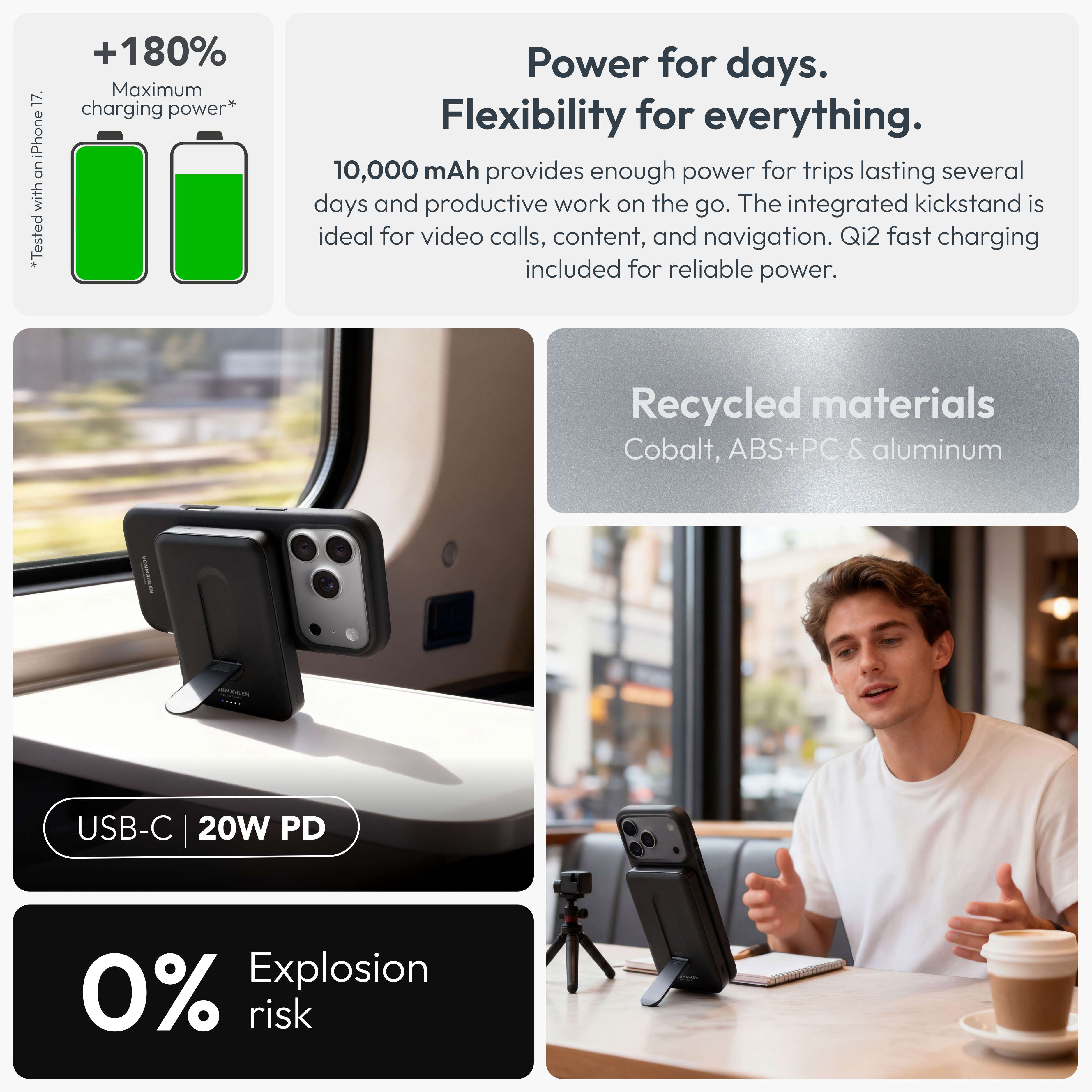 MagSafe Powerbank Evergreen Mag 10000 mit Kickstand für iPhone