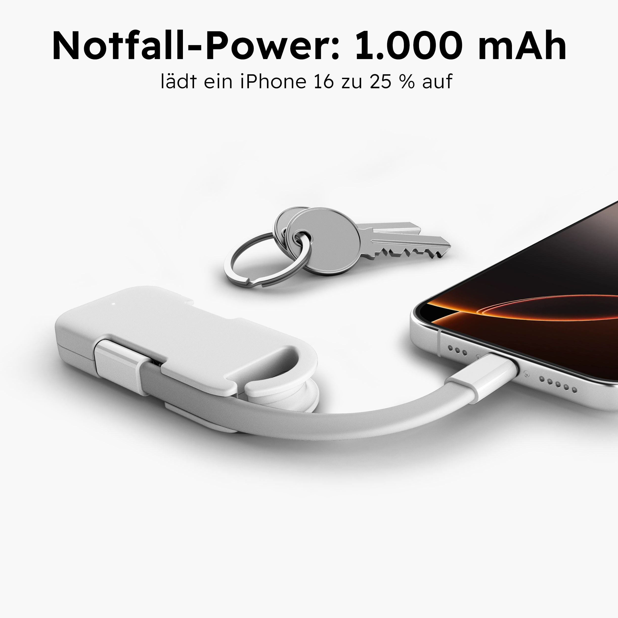 Mini Powerbank mit integriertem USB-C zu USB-C Kabel für mobiles Laden