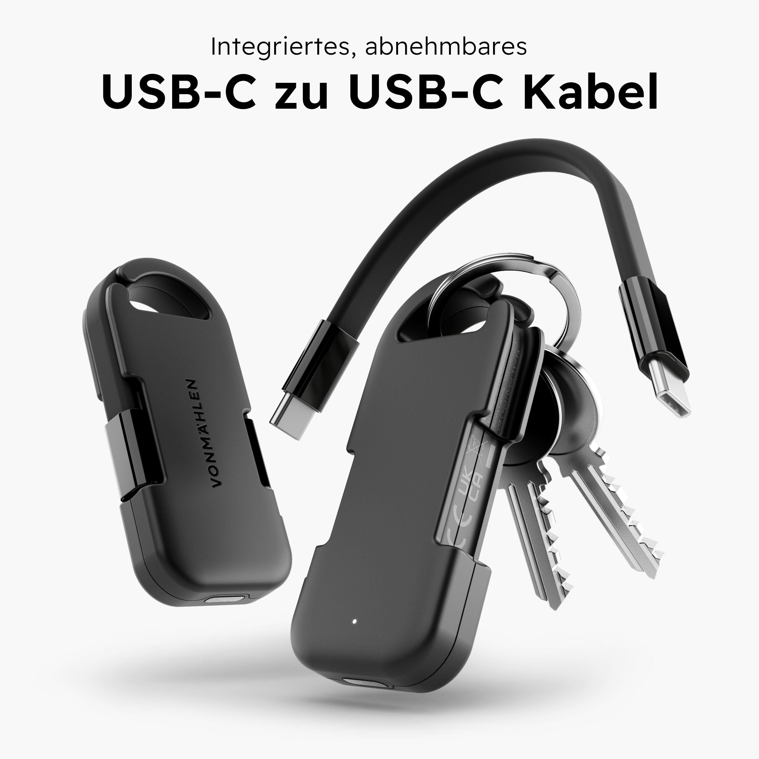 Mini Powerbank mit integriertem USB-C zu USB-C Kabel für mobiles Laden